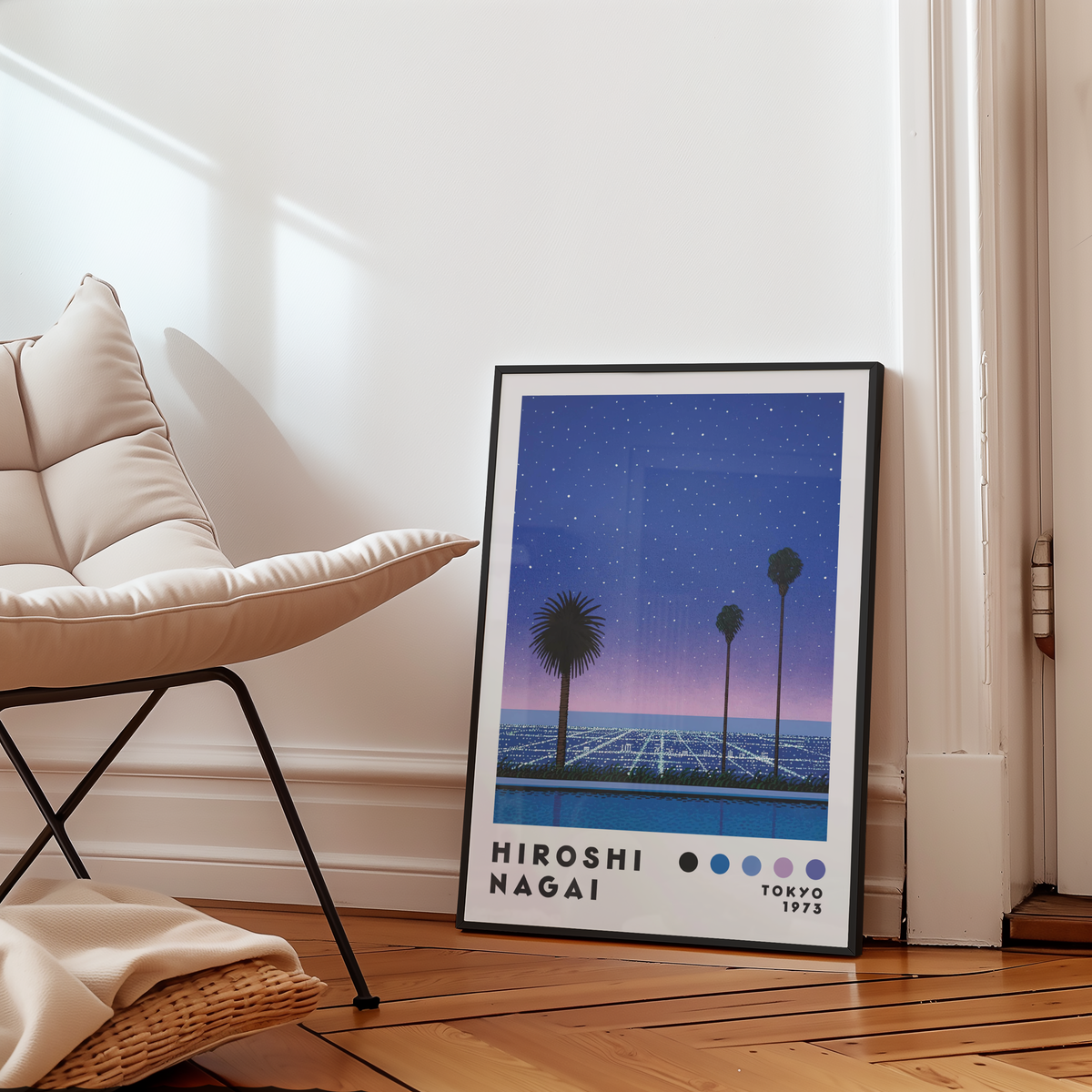 Hiroshi Nagai City Lights poster visualiserad på vägg – från Bozetto i hög kvalitet