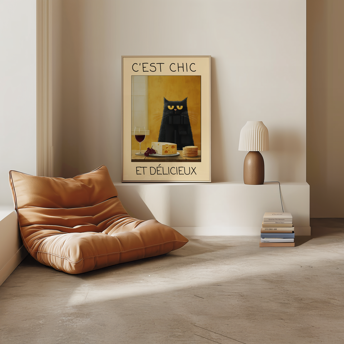 Väggmockup av French Gourmet Cat affisch på ljus vägg – Bozetto konsttryck – nr 3