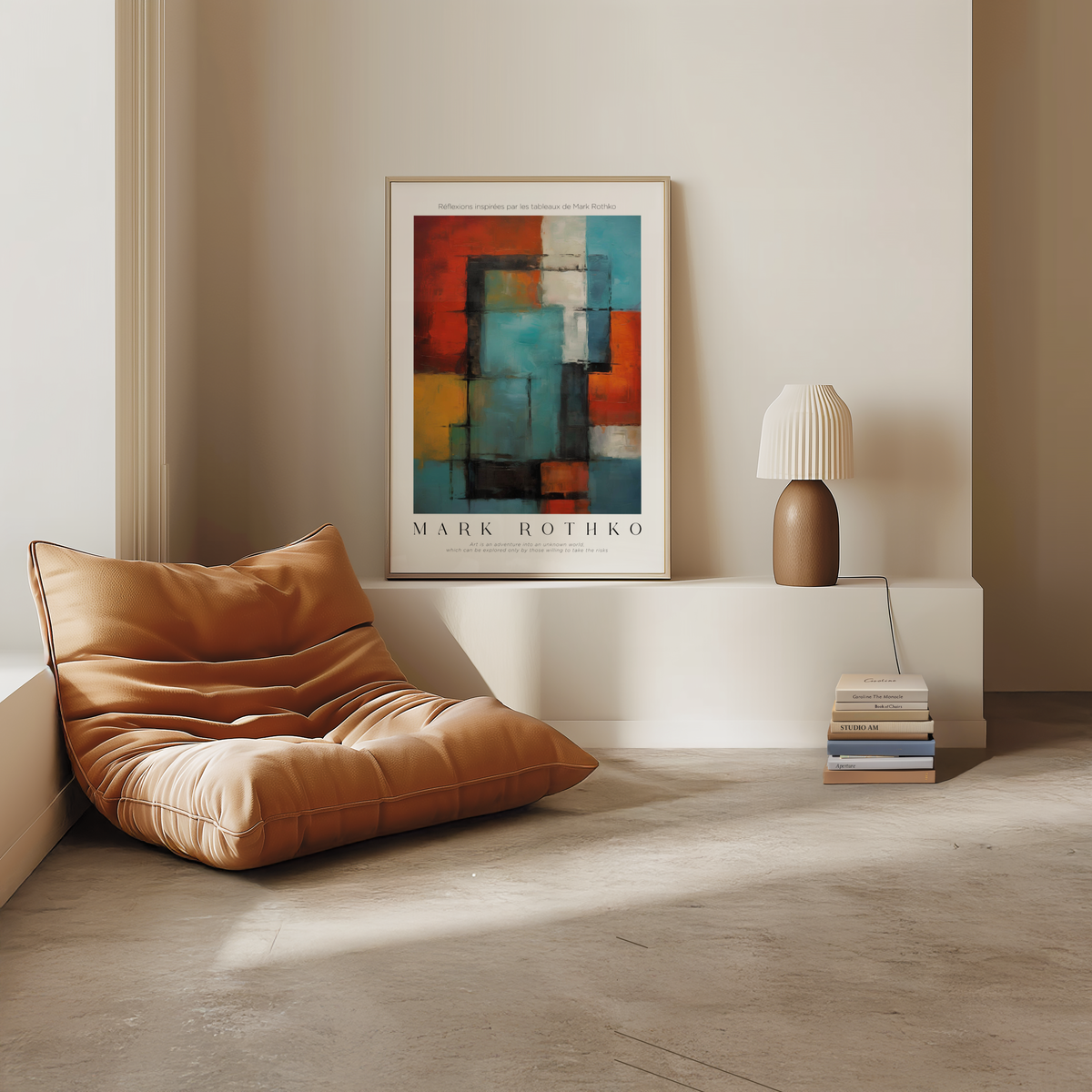Mockup av Rhythmic Blocks Mark Rothko affisch på vägg – köp enkelt hos Bozetto i hög kvalitet