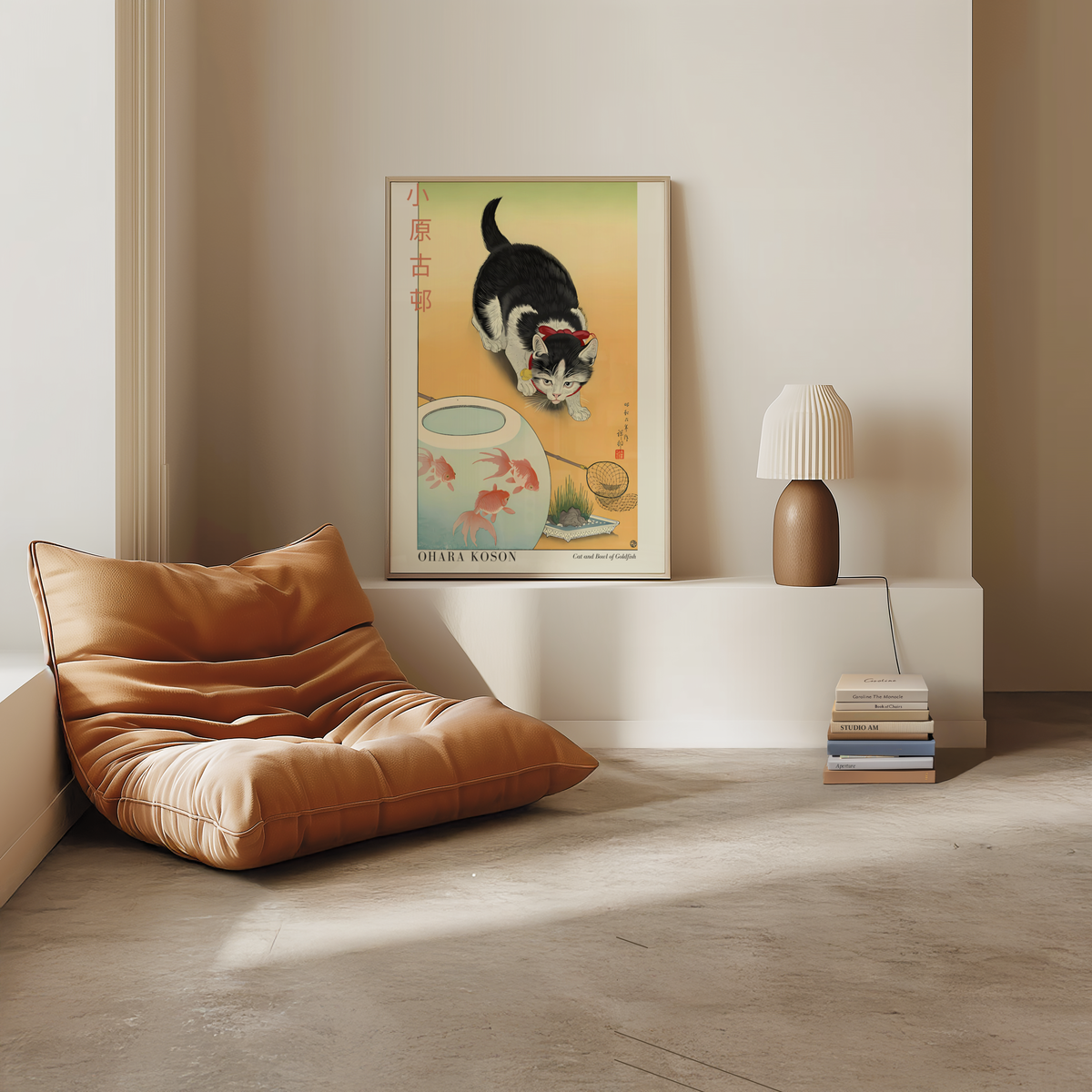 Mockup av Cat and Bowl of Goldfish affisch på vägg – köp enkelt hos Bozetto i hög kvalitet