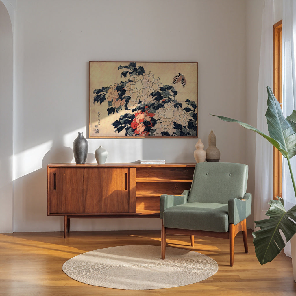 Katsushika Hokusai Peonies and Butterfly 1833 Poster – i rum 4