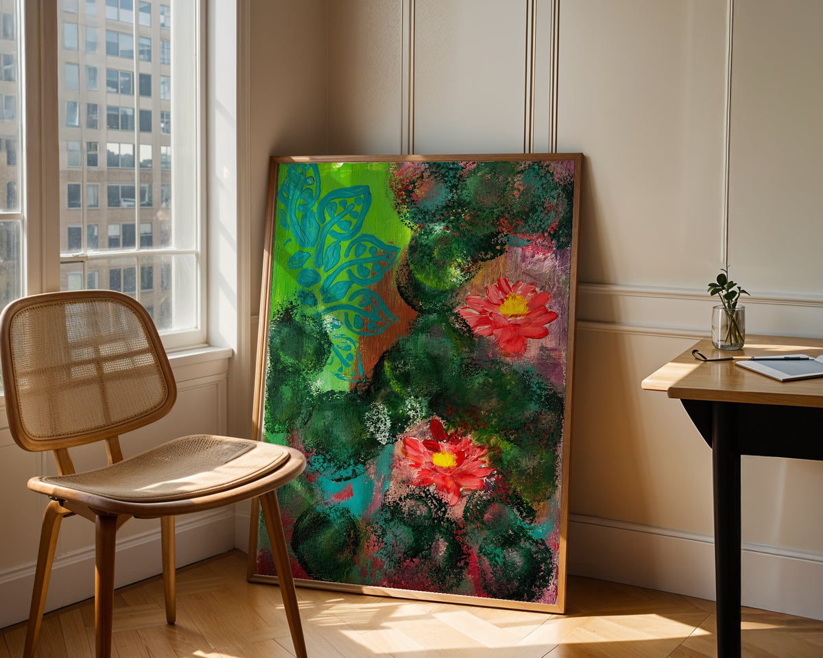 Sonia Tondkar Röda Blommor i Grönt Poster – i rum 4
