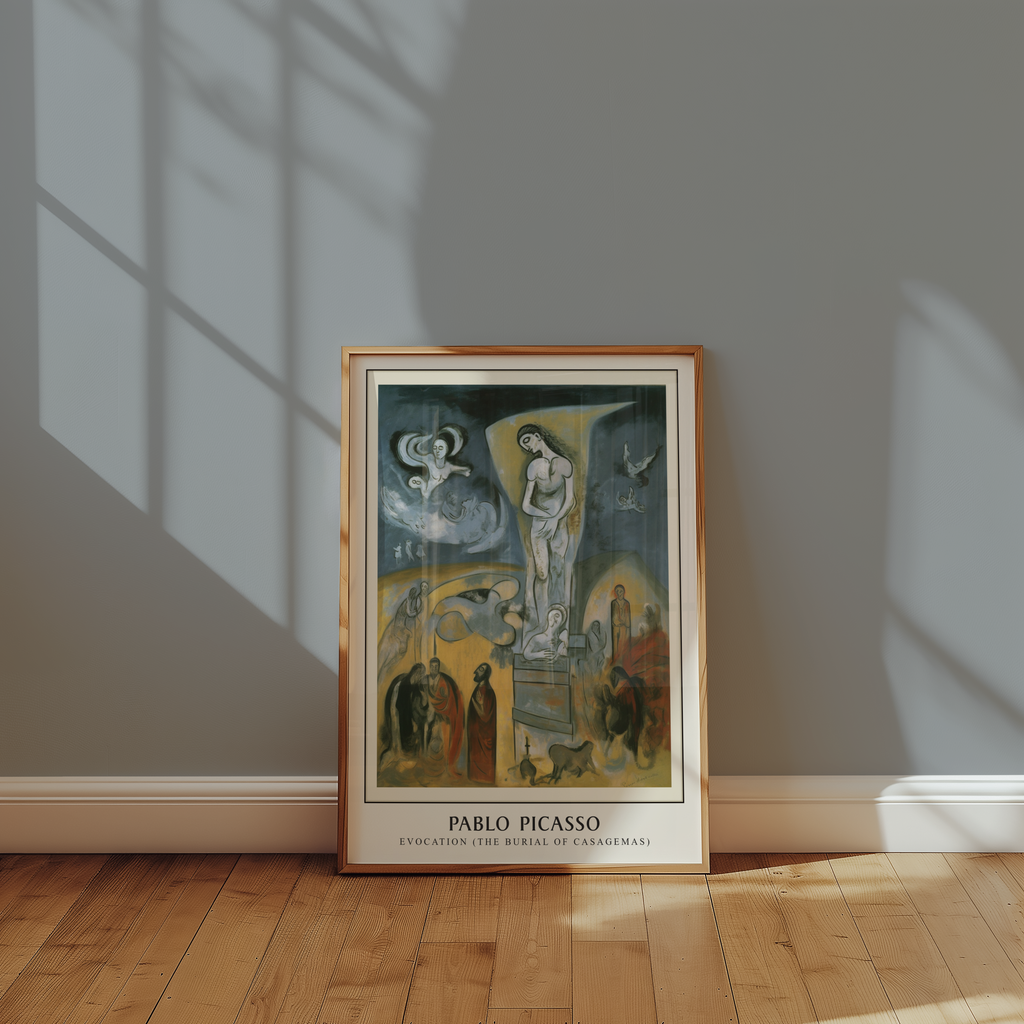 Mockup av Picasso Casagemas Tribute affisch på vägg – köp enkelt hos Bozetto i hög kvalitet