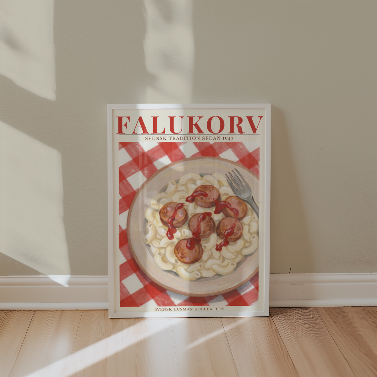 Väggmockup av Falukorv affisch på ljus tegelvägg – Bozetto konsttryck i hög tryckkvalitet
