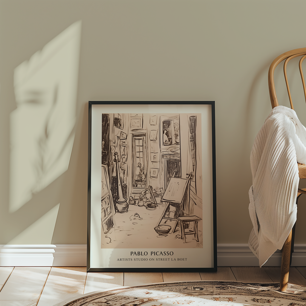 Mockup av Picasso Echoes of Creation affisch på vägg – köp enkelt hos Bozetto i hög kvalitet