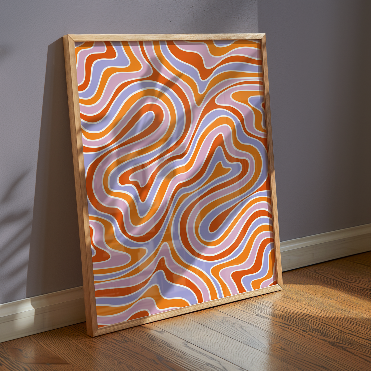 Väggmockup av Candy Swirl affisch på ljus tegelvägg – Bozetto konsttryck i hög tryckkvalitet