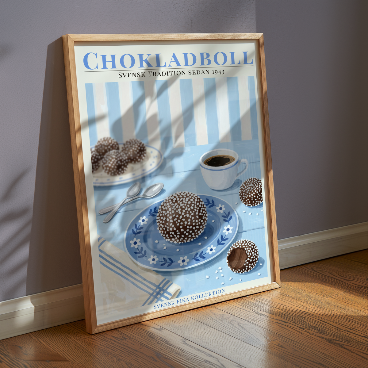 Väggmockup av Chokladboll affisch på ljus tegelvägg – Bozetto konsttryck i hög tryckkvalitet