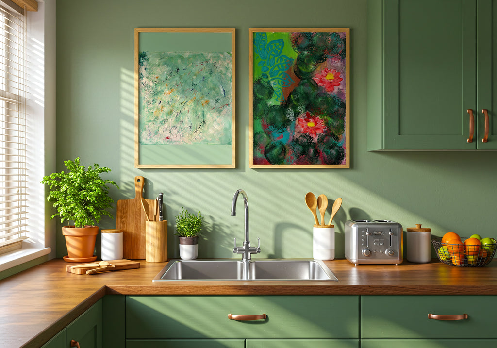 Sonia Tondkar Röda Blommor i Grönt Poster – två posters i rum 1