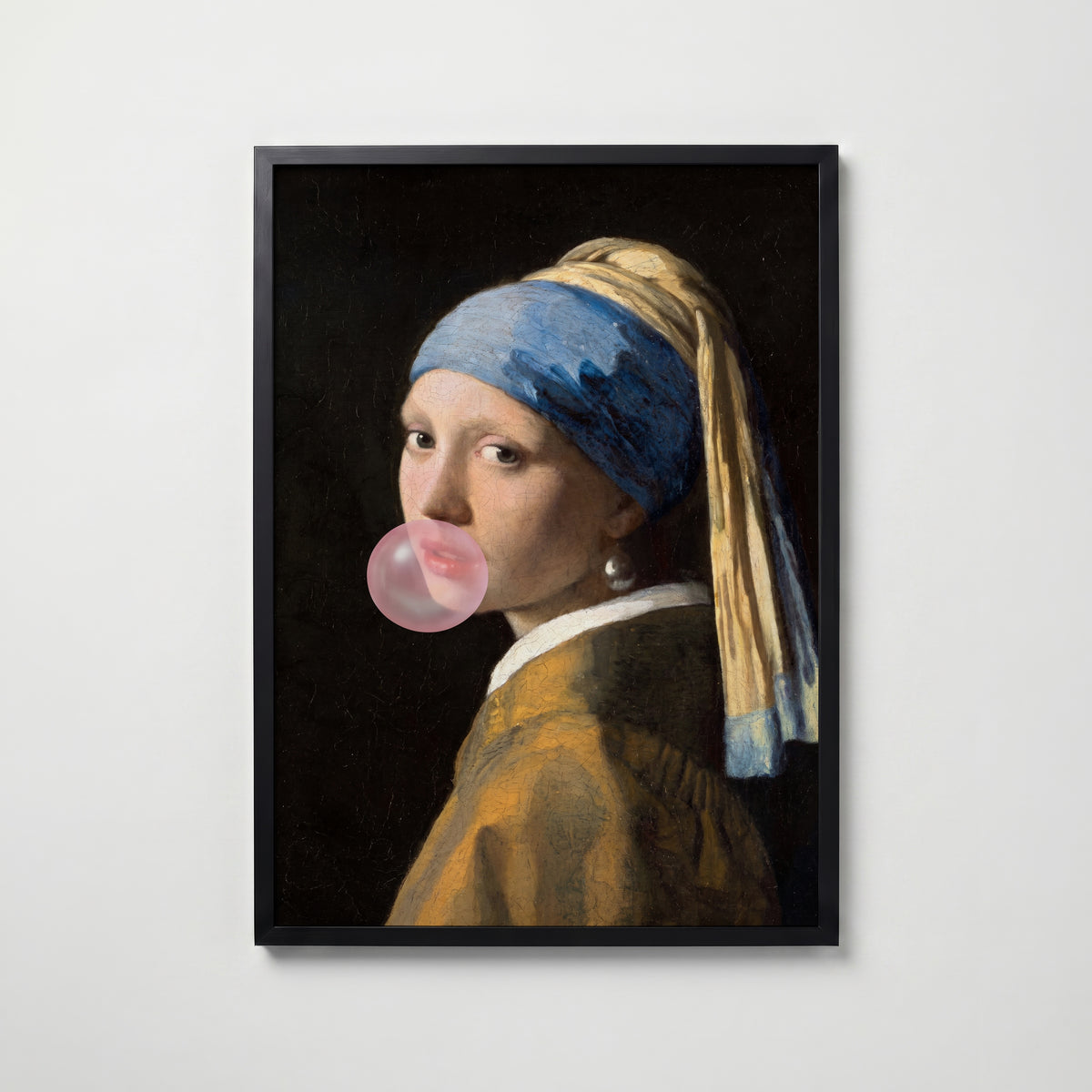 Pearl Earring Bubblegum Poster – svart ram