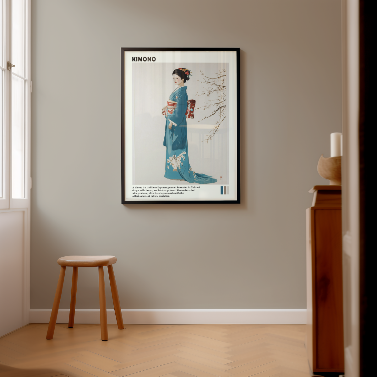 Mockup av Japanese Kimono affisch på vägg – köp enkelt hos Bozetto i hög kvalitet