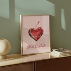 Mockup av Ma Chérie Cherry Heart affisch på vägg – köp enkelt hos Bozetto i hög kvalitet