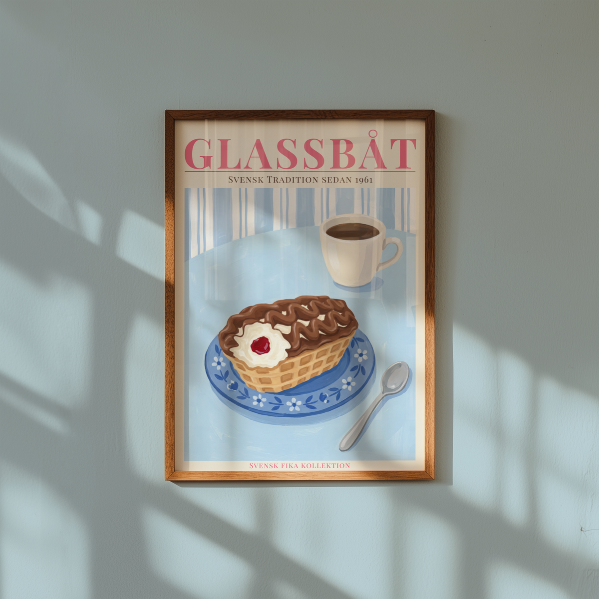 Väggmockup av Glassbåt affisch på ljus tegelvägg – Bozetto konsttryck i hög tryckkvalitet
