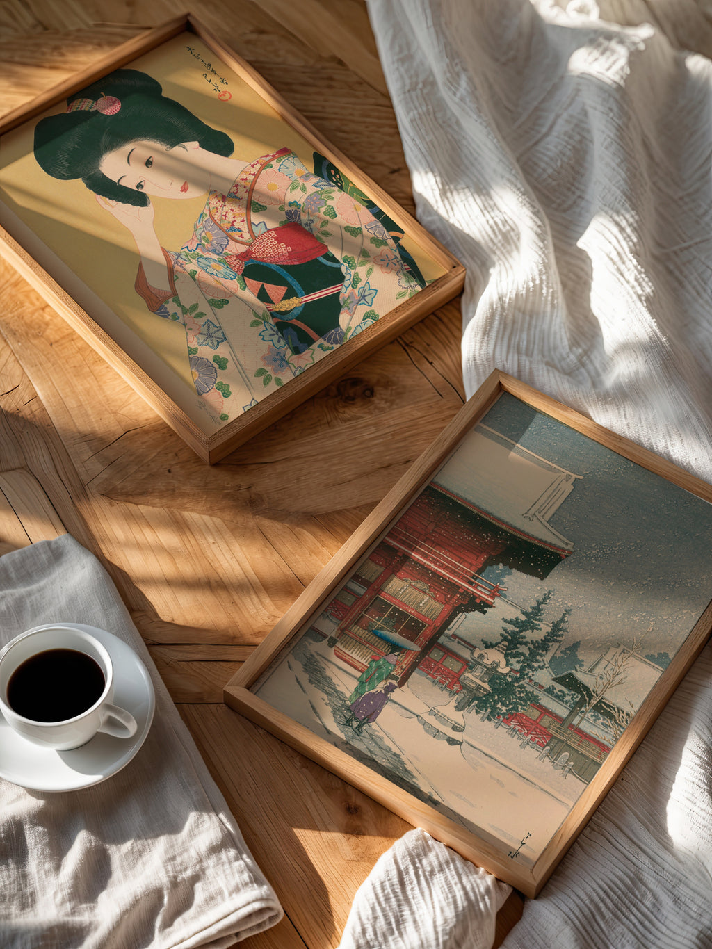 Hasui Kawase Snow at Nezu Gongen Shrine 1933 Poster – två posters i rum 1