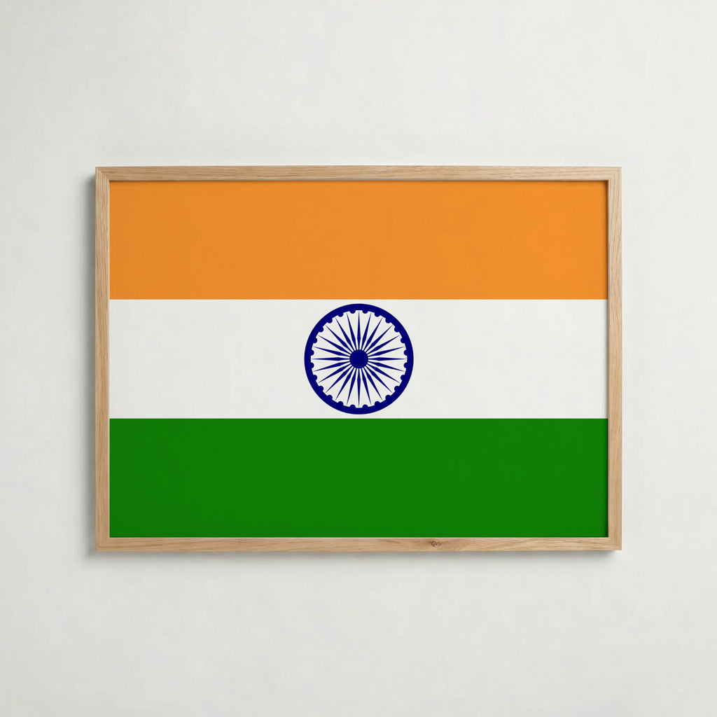 India National Flag Poster i ekram – inramad konsttryck för stilren inredning hos Bozetto