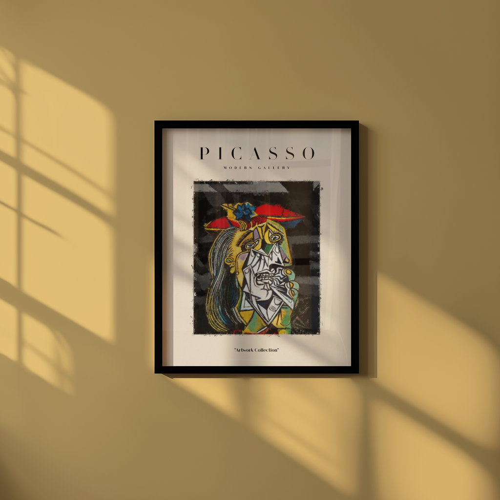 Mockup av Picasso Crying Eyes of Grief affisch på vägg – köp enkelt hos Bozetto i hög kvalitet