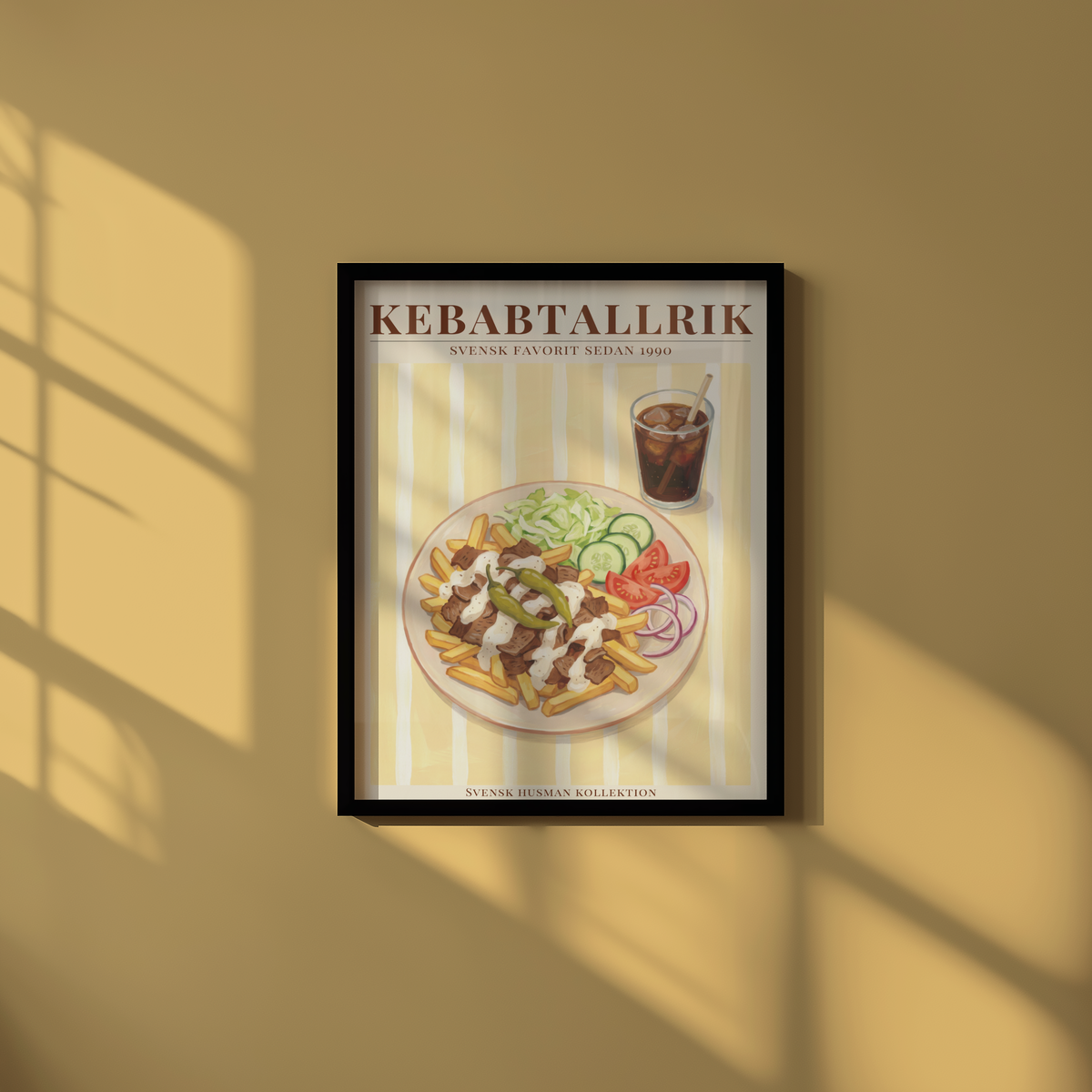 Väggmockup av Kebabtallrik affisch på ljus tegelvägg – Bozetto konsttryck i hög tryckkvalitet