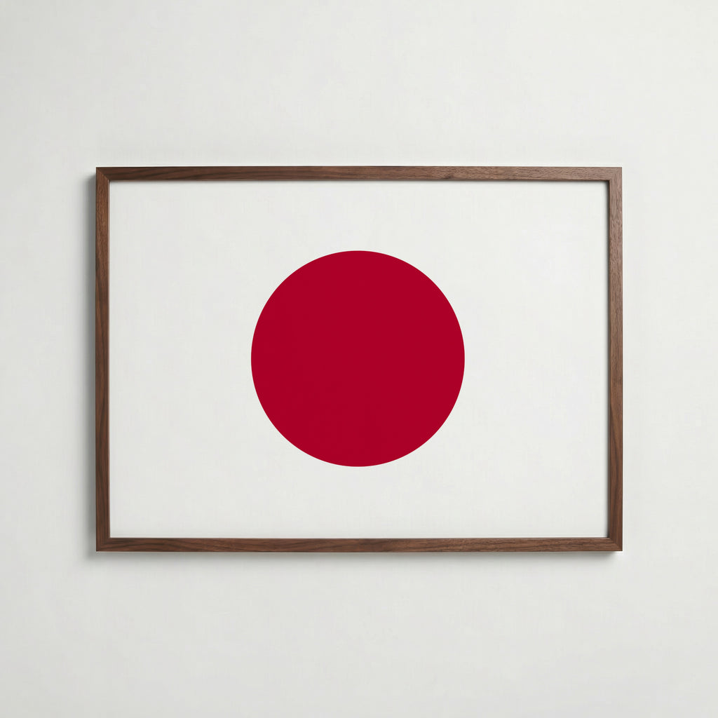 Japan National Flag Poster i valnötsram – varm konstaffisch för hemmet från Bozetto