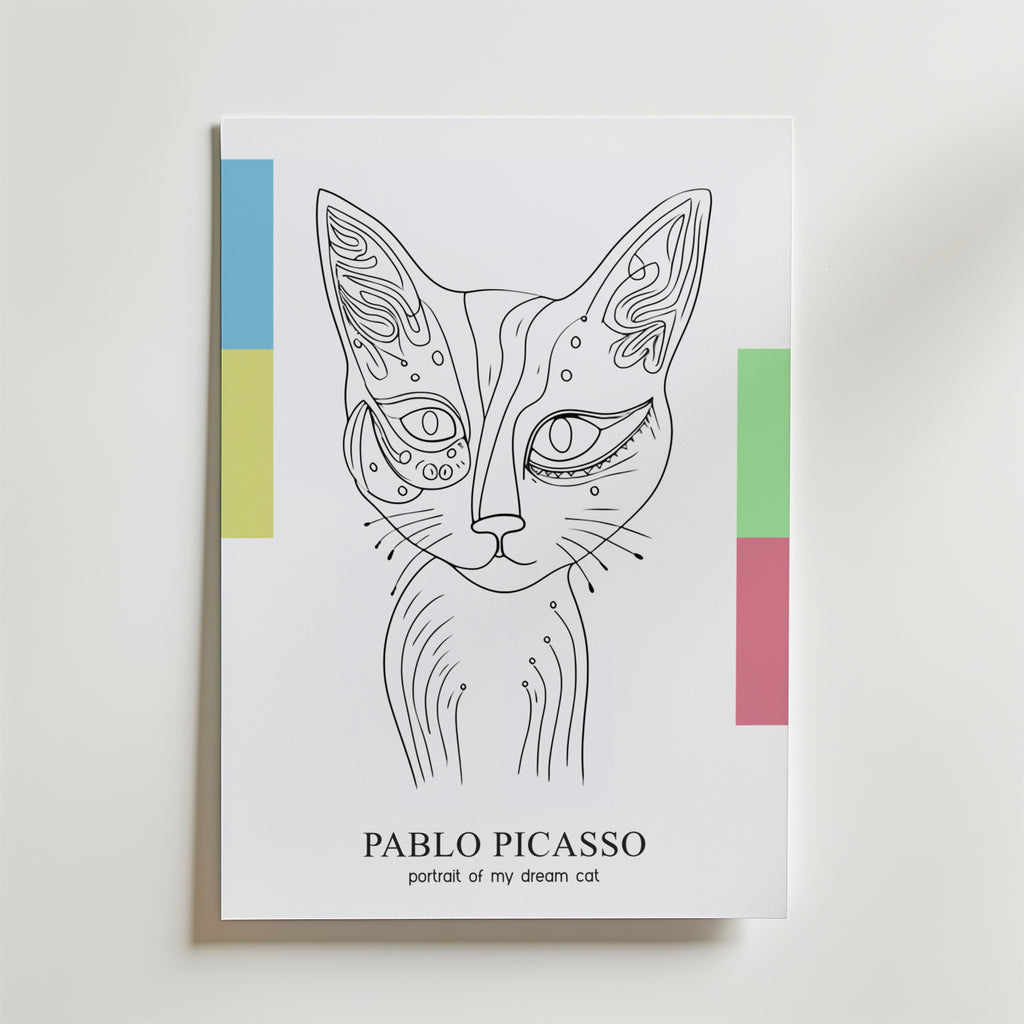 Picasso Abstract Cat Portrait – stilfullt konsttryck från Bozetto, tryckt på matt finpapper