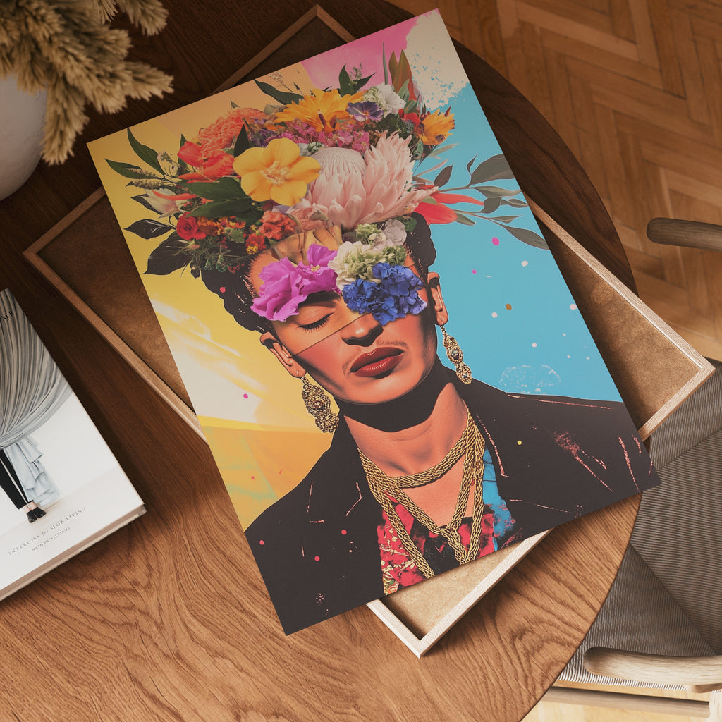 Floral Frida Kahlo Portrait – affisch med stilfullt motiv från Bozetto i hög kvalitet