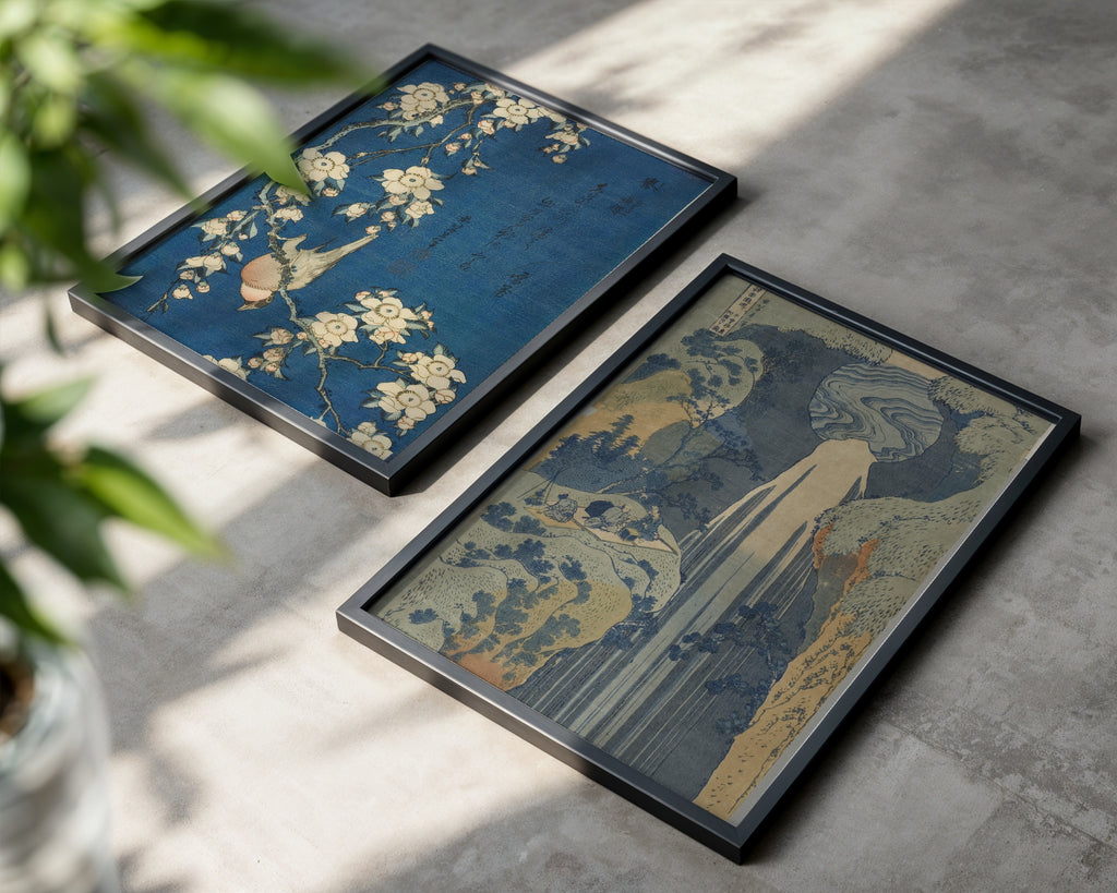 Katsushika Hokusai Amida Falls 1834 Poster – två posters i rum 2