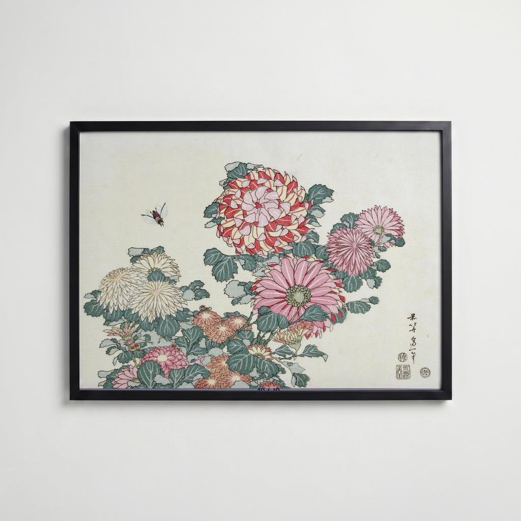 Katsushika Hokusai Chrysanthemums and Bee 1834 Poster – svart ram