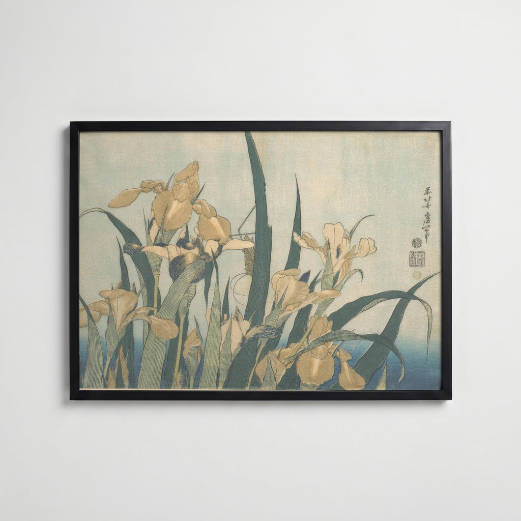 Katsushika Hokusai Irises and Grasshopper 1833 Poster – svart ram
