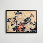 Katsushika Hokusai Peonies and Butterfly 1833 Poster – svart ram