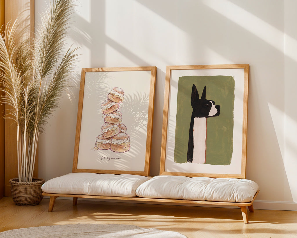 Minimal Boston Terrier Poster – två posters i rum 2