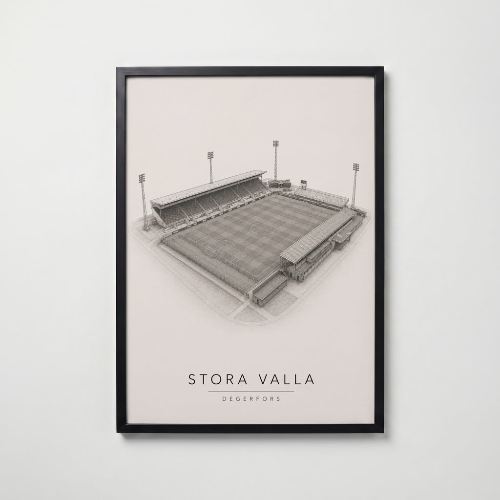 Stora Valla affisch i modern svart ram – stark kontrast och stil, Bozetto poster