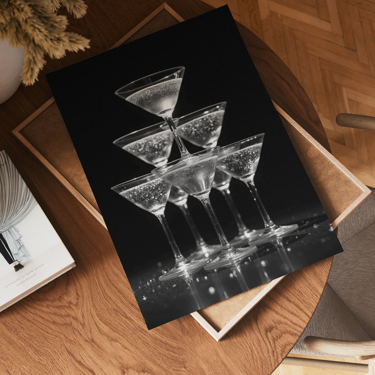 Champagne Glas Pyramid Drink poster visad rakt fram – Bozetto affisch i hög tryckkvalitet