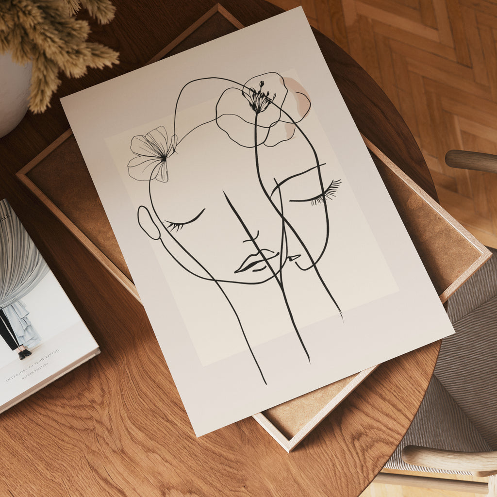 Floral Line Faces – affisch med snyggt motiv, köp enkelt hos Bozetto i flera storlekar