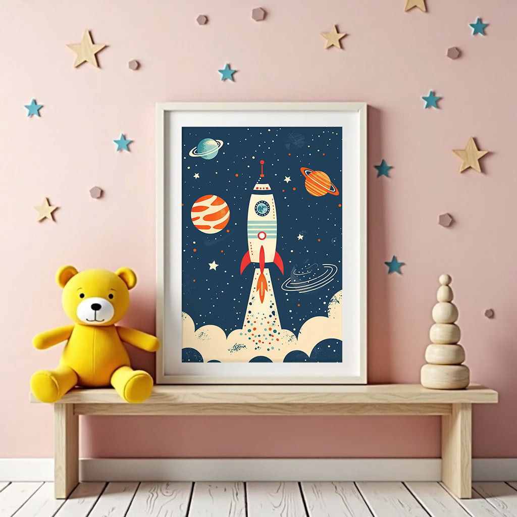 Väggmockup av Space Adventure affisch på ljus tegelvägg – Bozetto konsttryck i hög tryckkvalitet