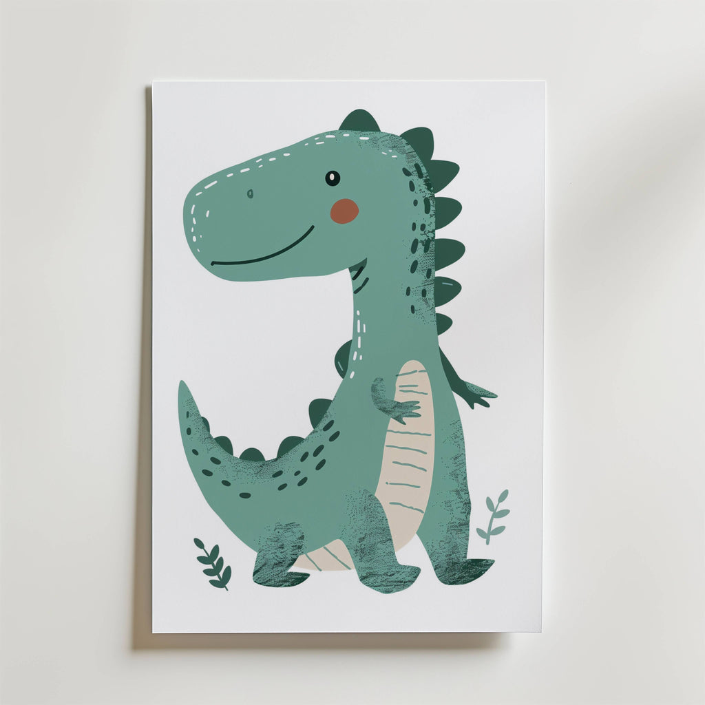 Smiling Dino – stilfullt konsttryck från Bozetto, tryckt på matt finpapper i hög tryckkvalitet