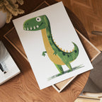 Green Dino konsttryck på vit bakgrund – elegant Bozetto affisch för hemmet i hög tryckkvalitet
