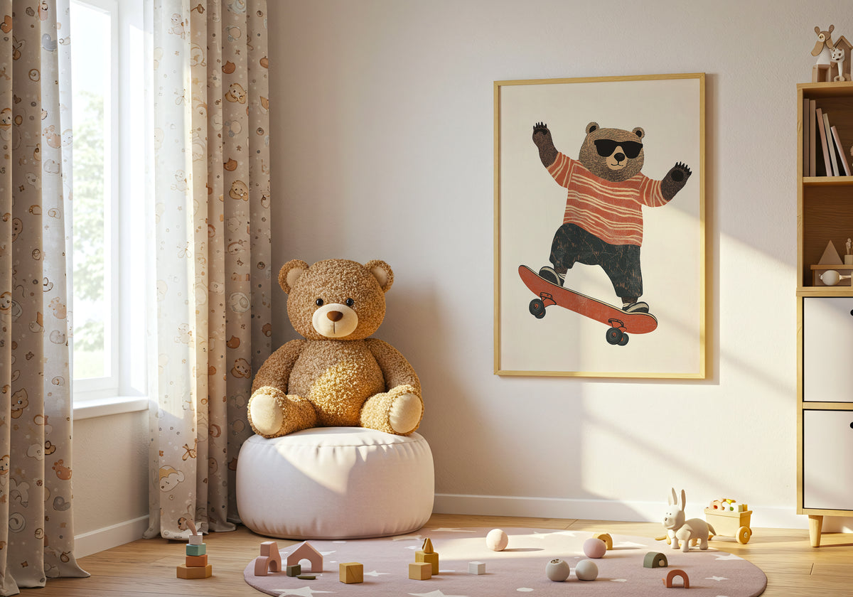 Cool Bear on Skateboard – affisch med stilfullt motiv från Bozetto i hög kvalitet