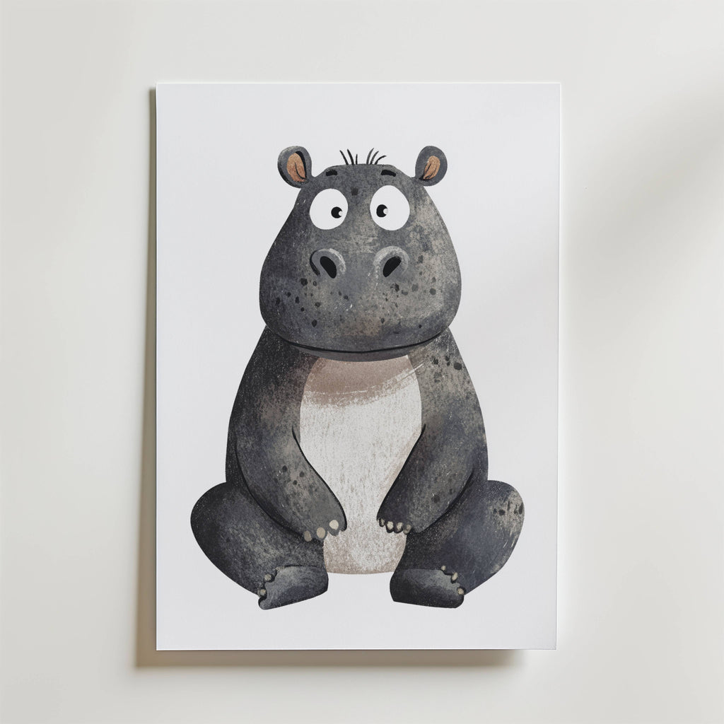 Happy Hippo – stilfullt konsttryck från Bozetto, tryckt på matt finpapper i hög tryckkvalitet