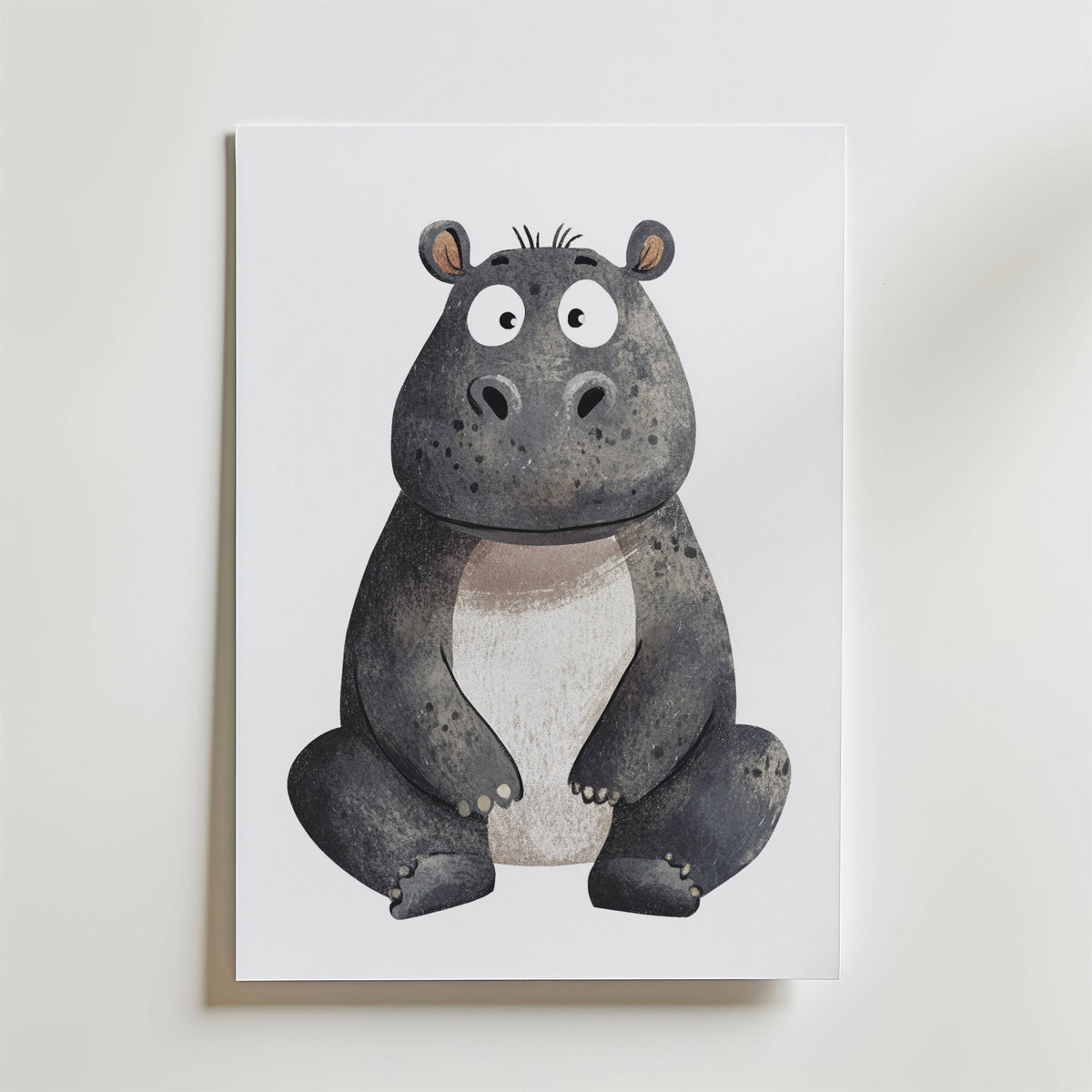 Happy Hippo – stilfullt konsttryck från Bozetto, tryckt på matt finpapper i hög tryckkvalitet