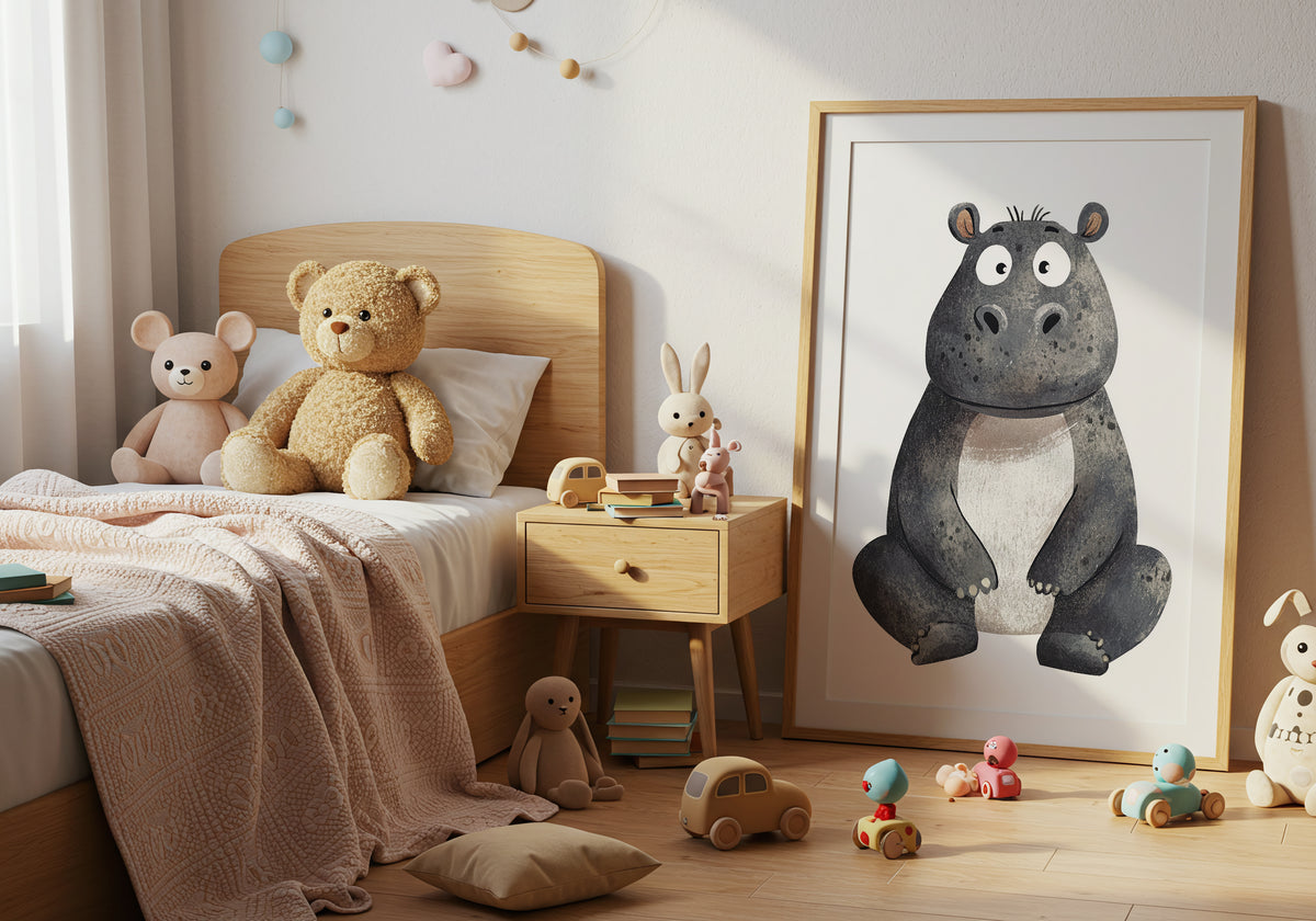 Happy Hippo poster visad rakt fram – Bozetto affisch i hög tryckkvalitet i hög tryckkvalitet