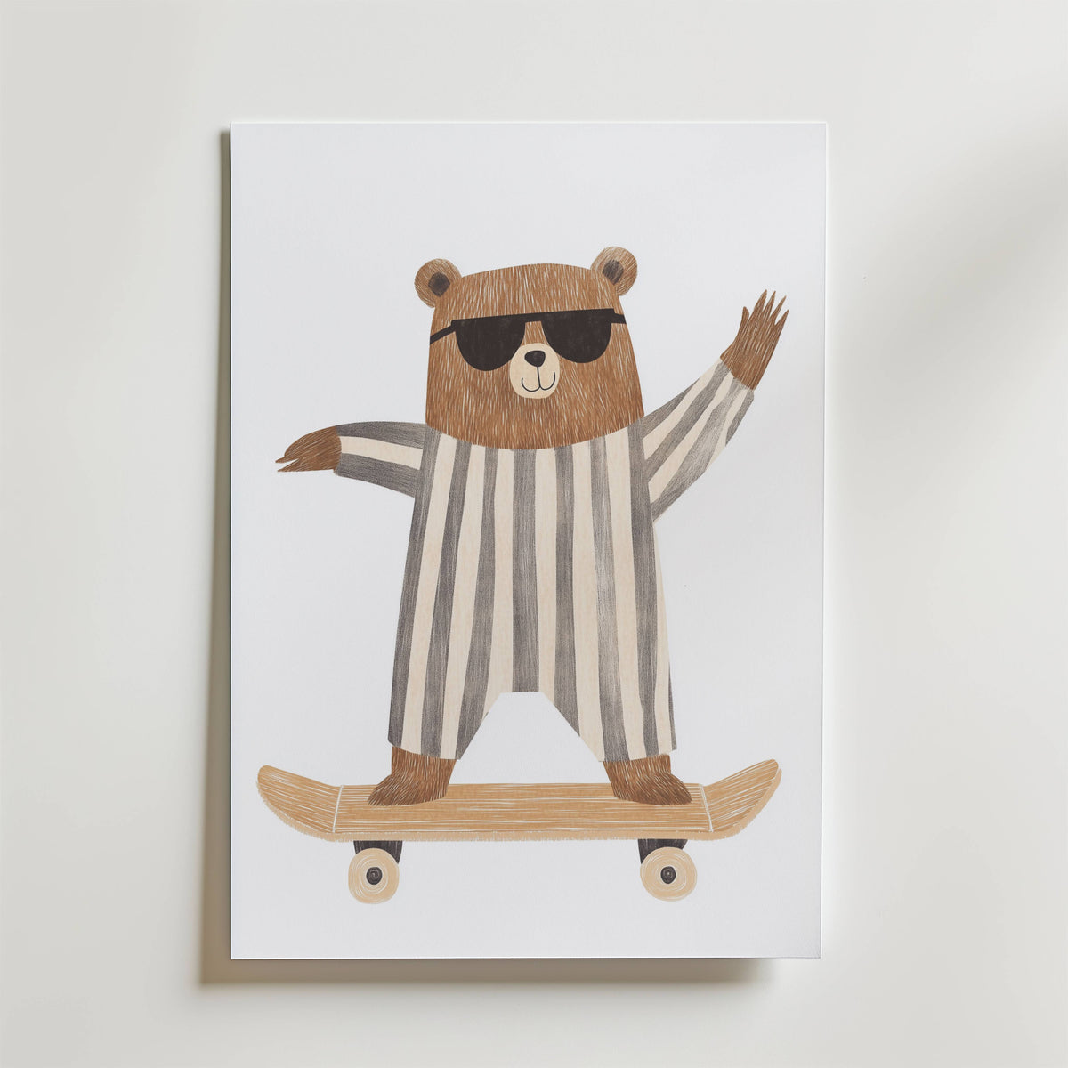 Skater Bear – stilfullt konsttryck från Bozetto, tryckt på matt finpapper i hög tryckkvalitet