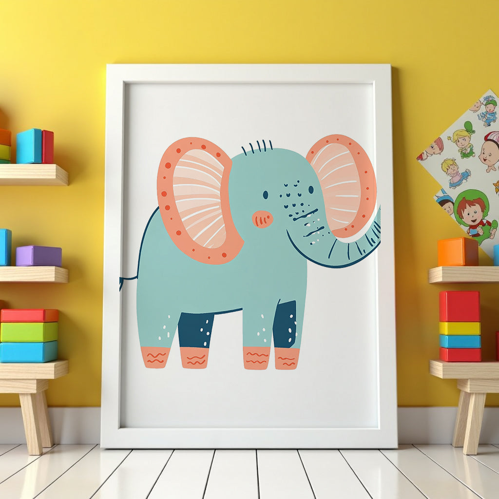 Mockup av Peachy Elephant affisch på vägg – köp enkelt hos Bozetto i hög kvalitet