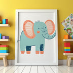 Mockup av Peachy Elephant affisch på vägg – köp enkelt hos Bozetto i hög kvalitet