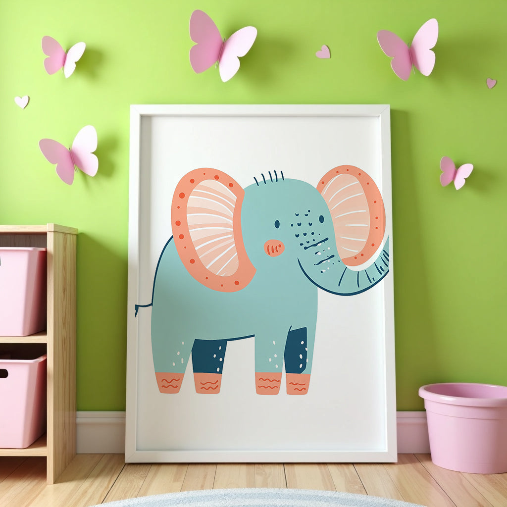 Väggmockup av Peachy Elephant affisch på ljus tegelvägg – Bozetto konsttryck i hög tryckkvalitet