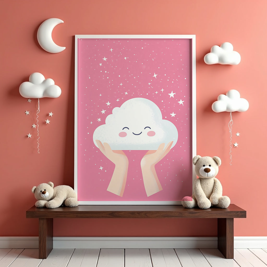 Väggmockup av Dreamy Cloud affisch på ljus tegelvägg – Bozetto konsttryck i hög tryckkvalitet