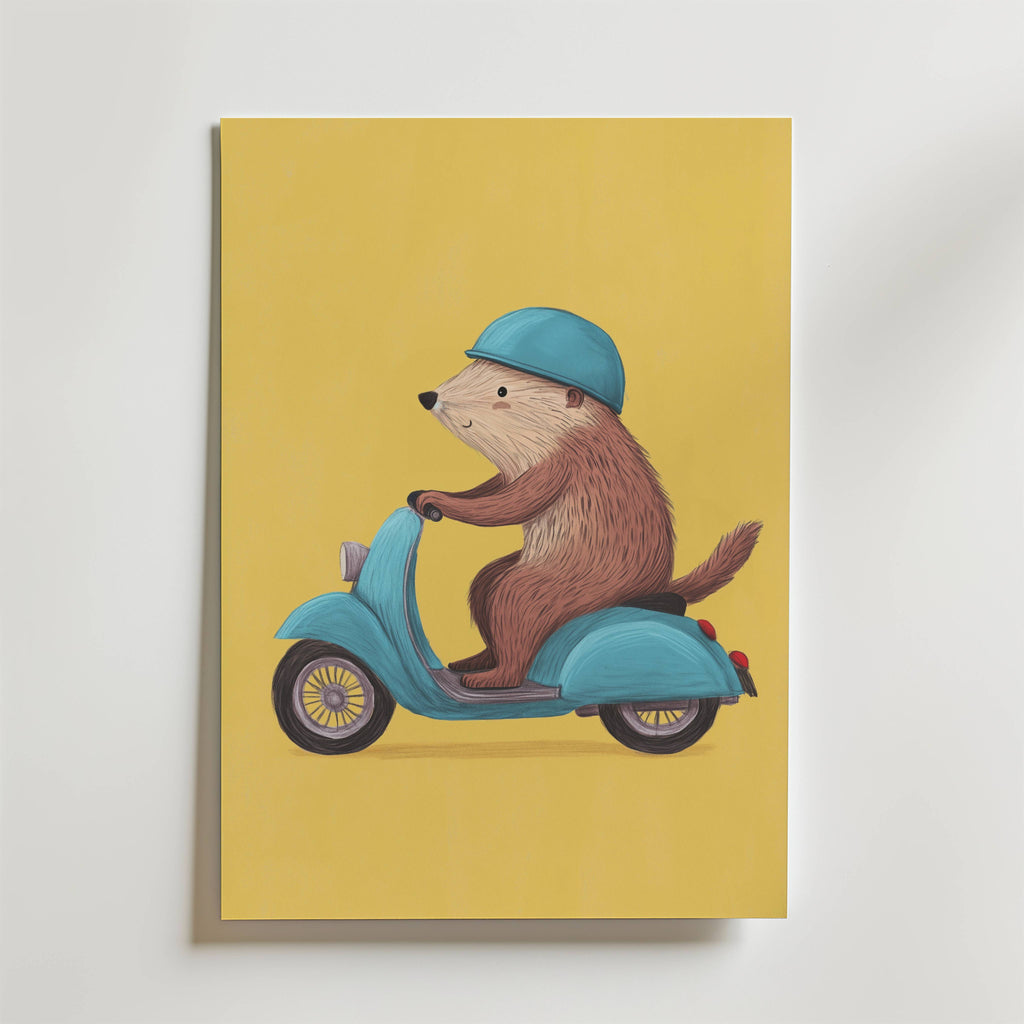 Scooter Bear – stilfullt konsttryck från Bozetto, tryckt på matt finpapper i hög tryckkvalitet