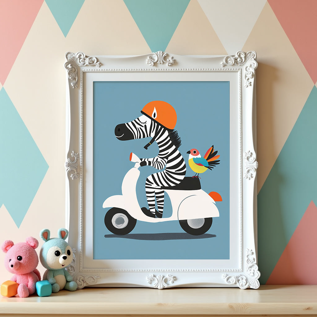 Väggmockup av Zebra Ride affisch på ljus tegelvägg – Bozetto konsttryck i hög tryckkvalitet