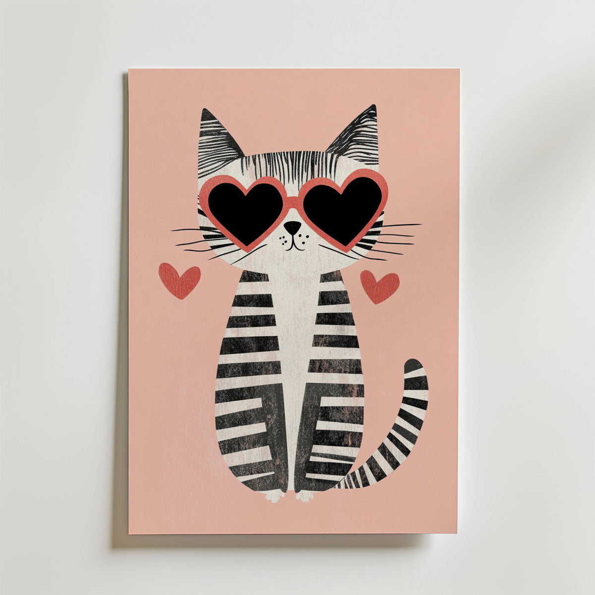 Heart Eyes Cat – stilfullt konsttryck från Bozetto, tryckt på matt finpapper i hög tryckkvalitet