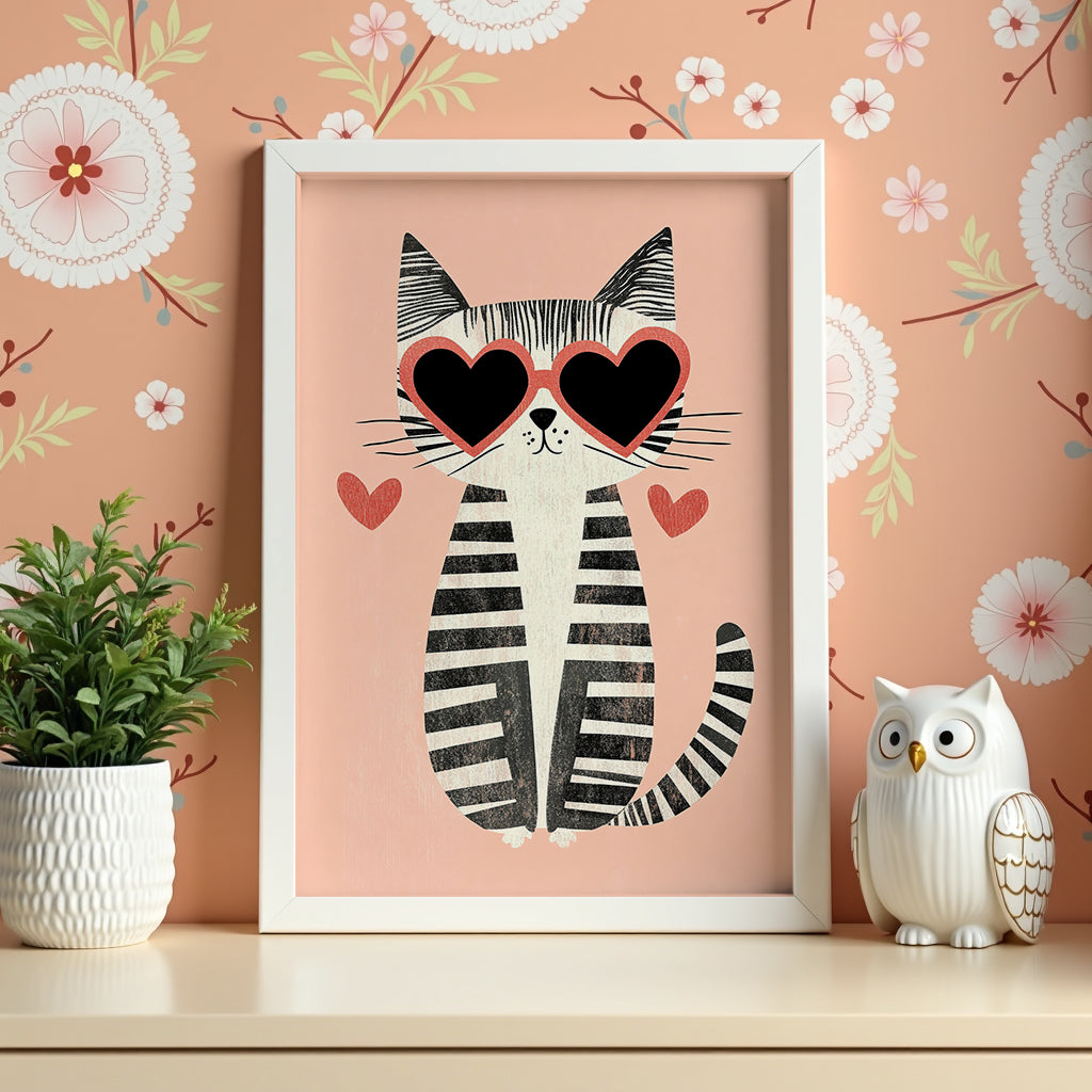 Mockup av Heart Eyes Cat affisch på vägg – köp enkelt hos Bozetto i hög kvalitet
