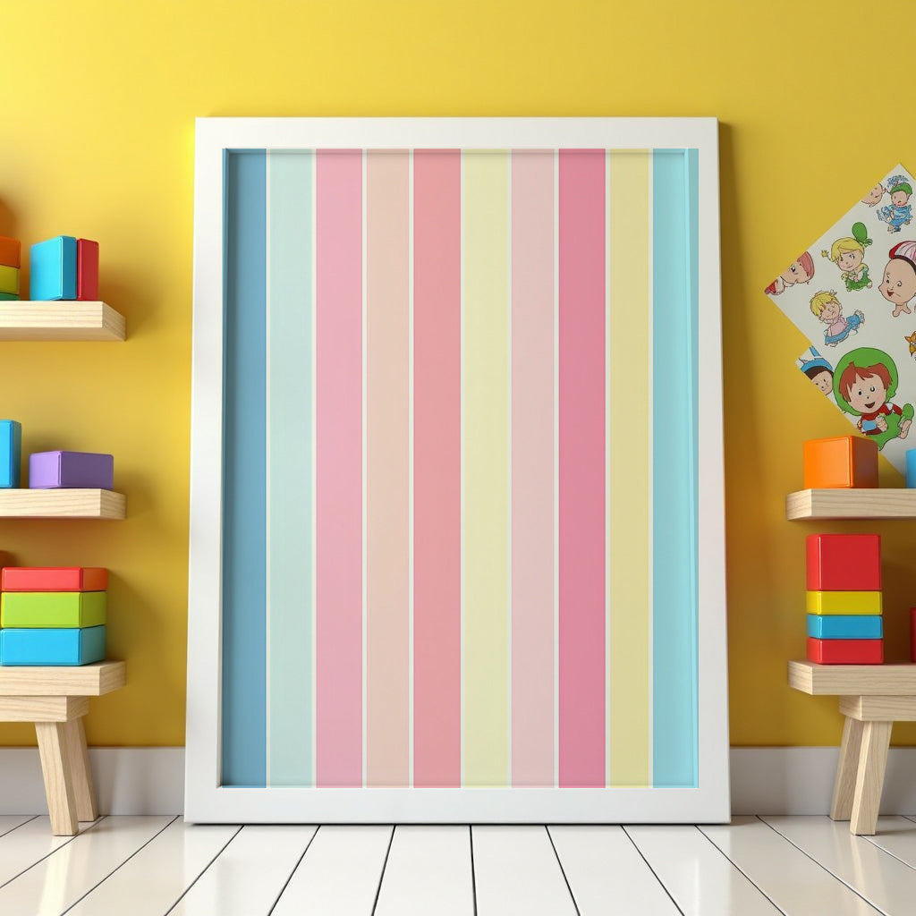 Mockup av Pastel Stripes affisch på vägg – köp enkelt hos Bozetto i hög kvalitet