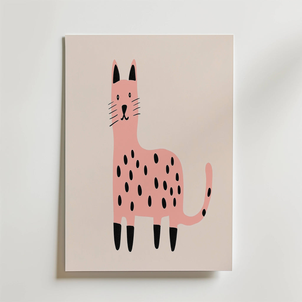 Pink Spotted Cat – stilfullt konsttryck från Bozetto, tryckt på matt finpapper i hög tryckkvalitet