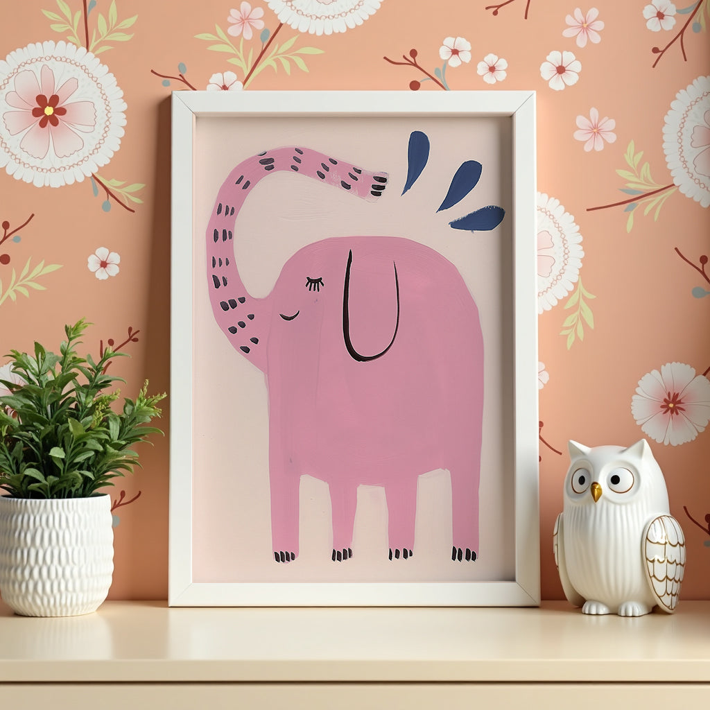 Väggmockup av Pink Elephant affisch på ljus tegelvägg – Bozetto konsttryck i hög tryckkvalitet